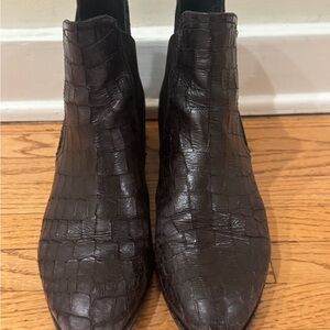 Stuart Weitzman Croc Embossed Brown Ankle Boots